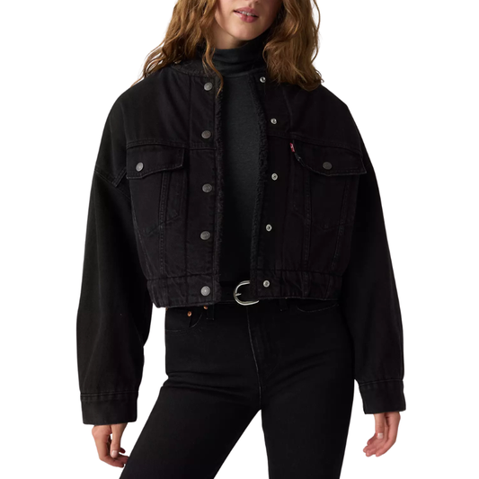 Levi’s COLLARLESS CROP SHERPA TRUCKER JACKET "BLACK" 0088Z-0001