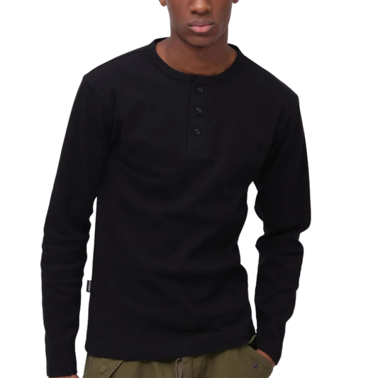 AVIREX RIB L/S HENLEY NECK T-SHIRT "BLACK" 7834930020-010