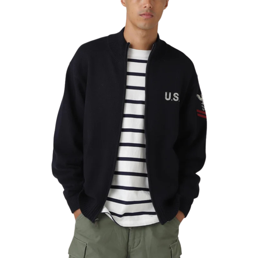 AVIREX NAVAL STAND COLLAR ZIP KNIT JACKET "NAVY" 7833930012-120