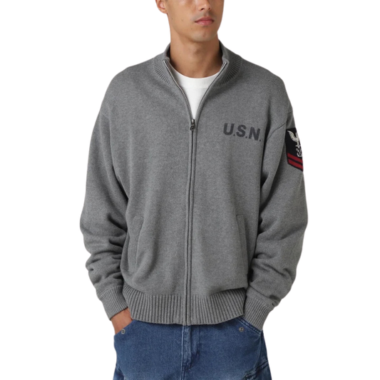 AVIREX NAVAL STAND COLLAR ZIP KNIT JACKET "OXFORD" 7833930012-382