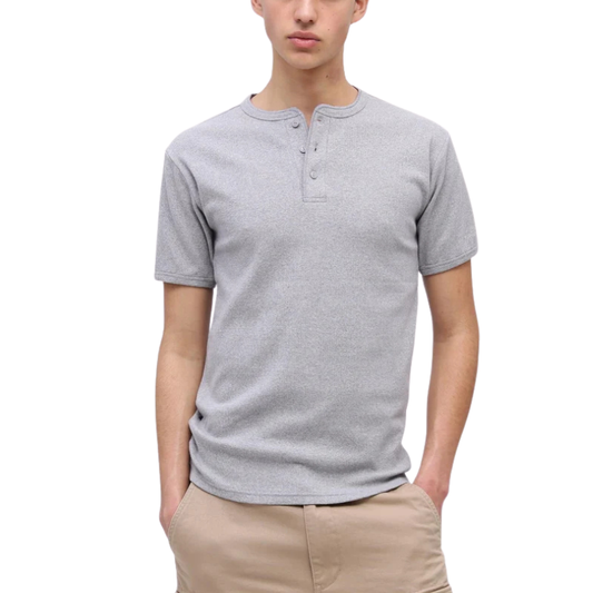 AVIREX DAILY RIB S/S HENLEY NECK T-SHIRT "GRAY" 7835934007-020