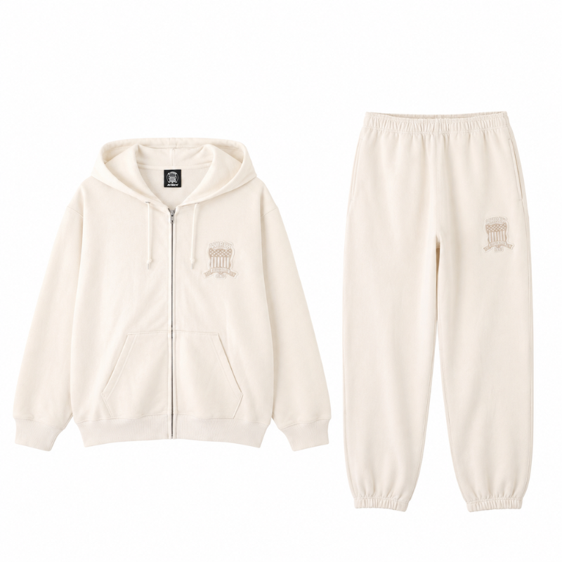 AVIREX Sweat Set Up SIGNATURE VARSITY ZIP UP PARKA × LOGO SWEAT PANTS "OFF WHITE "