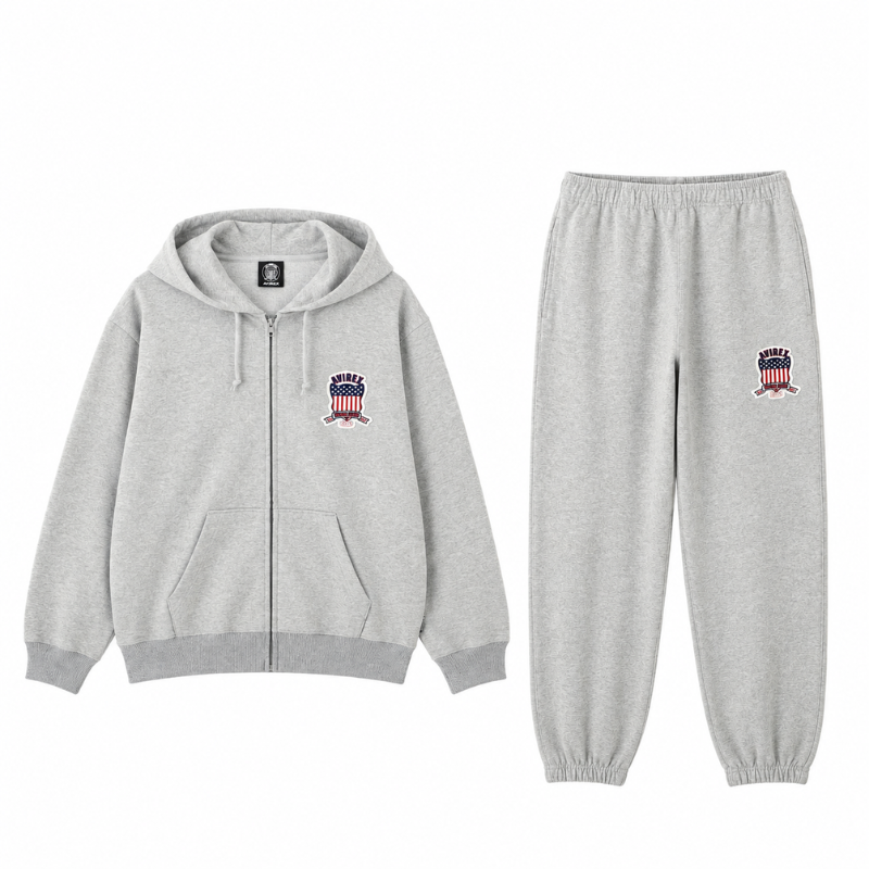 AVIREX Sweat Set Up SIGNATURE VARSITY ZIP UP PARKA × LOGO SWEAT PANTS "GRAY "