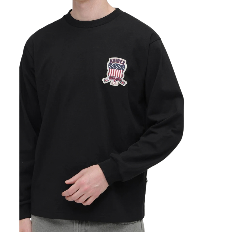 AVIREX SIGNATURE VARSITY LOGO LONGSLEEVE T-SHIRT "BLACK"  7836930006-010