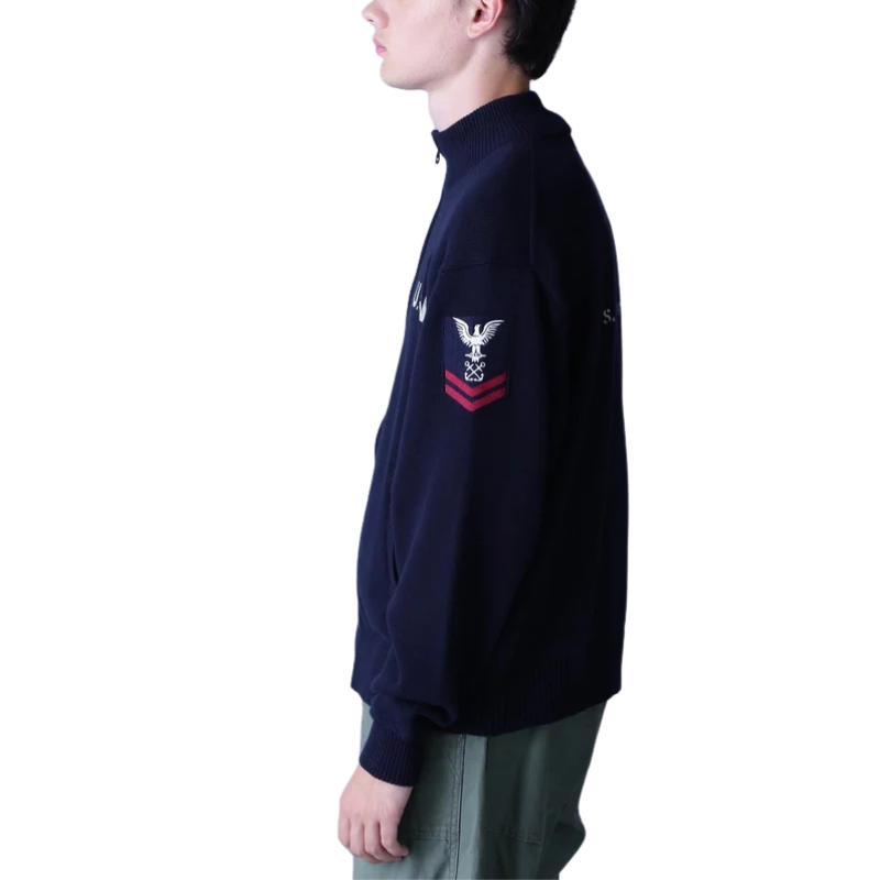AVIREX NAVAL STAND COLLAR ZIP KNIT JACKET "NAVY"  7833930012-120