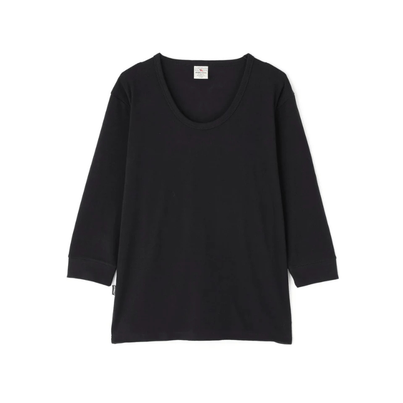 AVIREX DAILY 2/3 SLEEVE U-NECK T-SHIRT  "BLACK" 7835933001-010