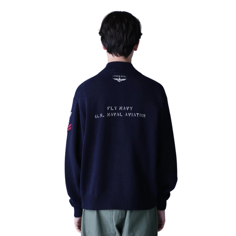 AVIREX NAVAL STAND COLLAR ZIP KNIT JACKET "NAVY"  7833930012-120