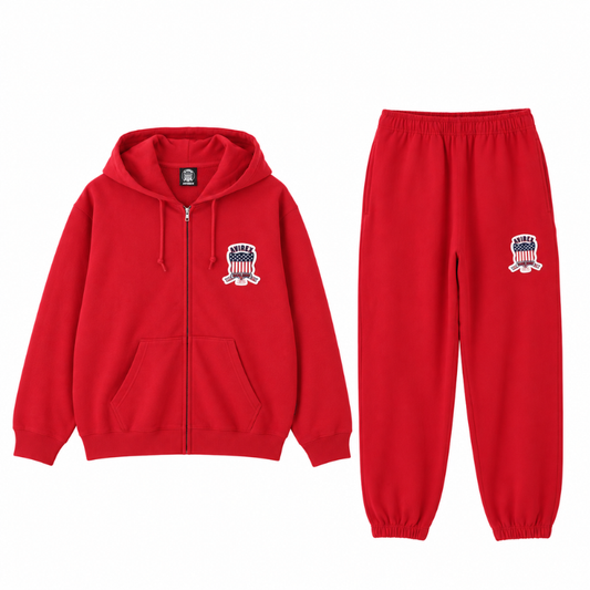 AVIREX Sweat Set Up SIGNATURE VARSITY ZIP UP PARKA × LOGO SWEAT PANTS "RED "