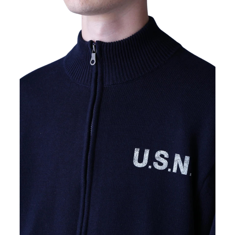 AVIREX NAVAL STAND COLLAR ZIP KNIT JACKET "NAVY"  7833930012-120