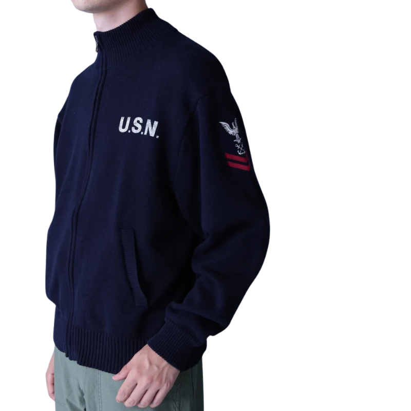 AVIREX NAVAL STAND COLLAR ZIP KNIT JACKET "NAVY"  7833930012-120