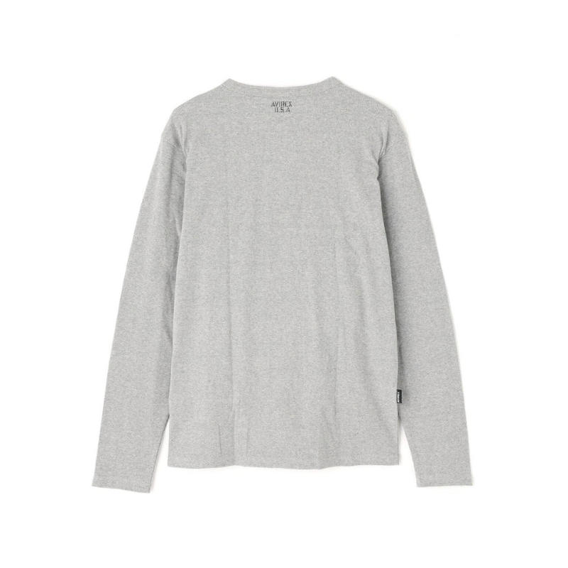 AVIREX RIB L/S HENLEY NECK T-SHIRT "GRAY"  7834930020-020