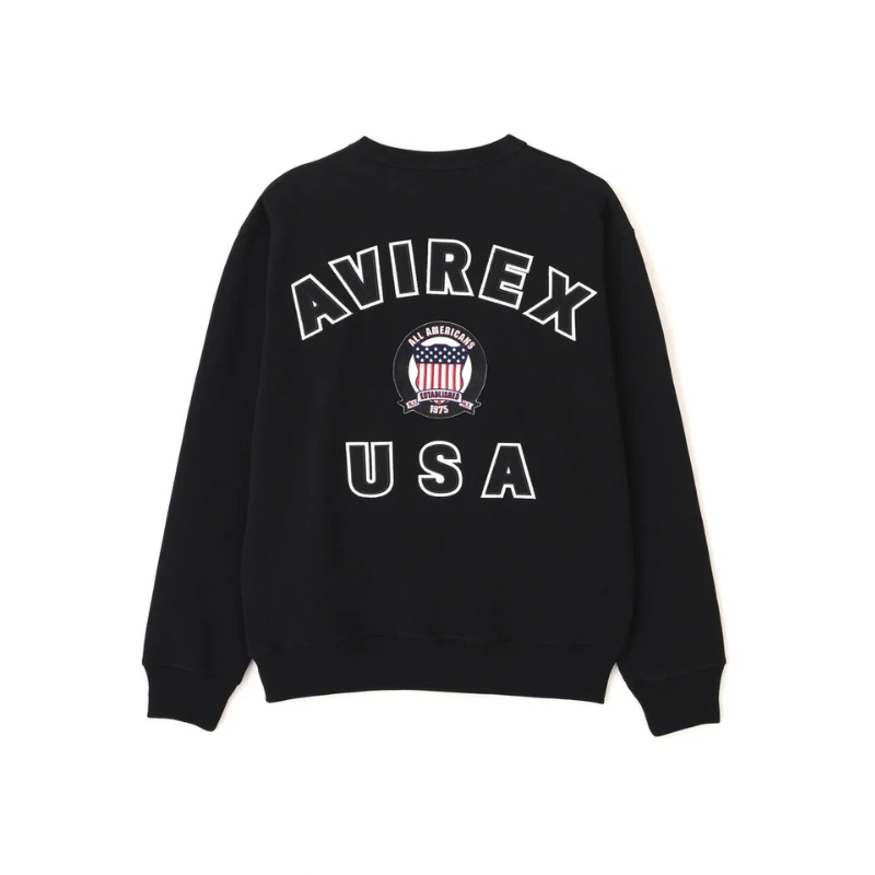 AVIREX SIGNATURE VARSITY LOGO CREWNECK SWEAT "BLACK"  7836932001-010