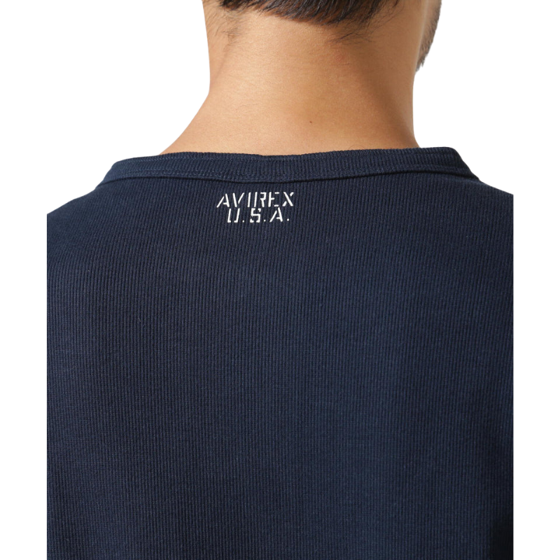 AVIREX RIB L/S HENLEY NECK T-SHIRT "ROYAL"  7834930020-440