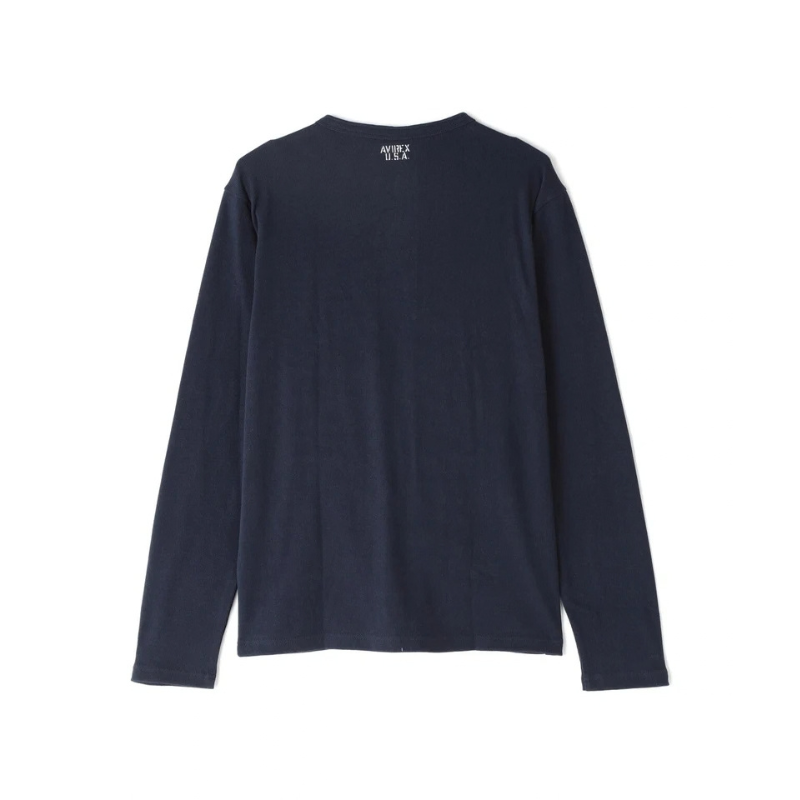 AVIREX RIB L/S HENLEY NECK T-SHIRT "ROYAL"  7834930020-440