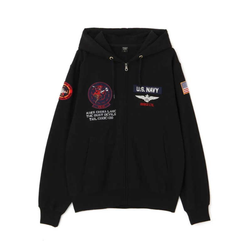 AVIREX LONG SLEEVE ZIP PARKA DUST DEVILS  "BLACK"7836931002-010