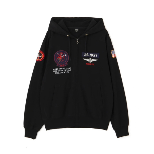 AVIREX LONG SLEEVE ZIP PARKA DUST DEVILS  "BLACK"7836931002-010
