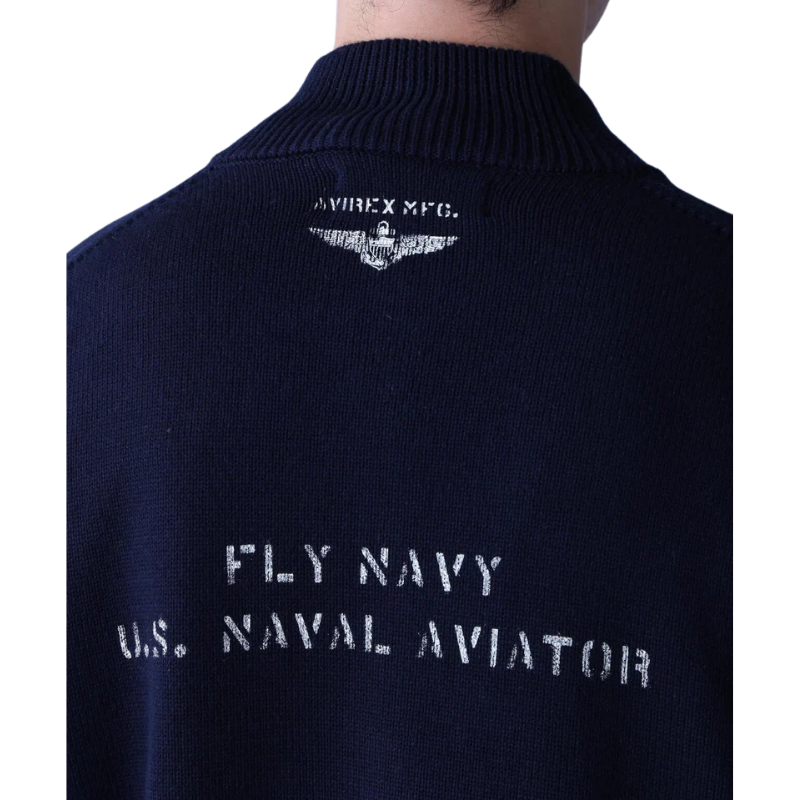 AVIREX NAVAL STAND COLLAR ZIP KNIT JACKET "NAVY"  7833930012-120