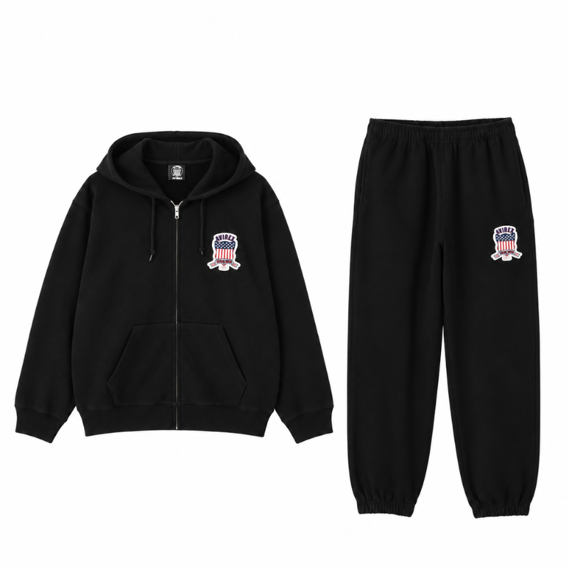 AVIREX Sweat Set Up SIGNATURE VARSITY ZIP UP PARKA × LOGO SWEAT PANTS "BLACK "