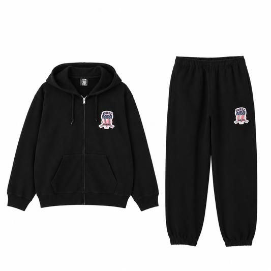 AVIREX Sweat Set Up SIGNATURE VARSITY ZIP UP PARKA × LOGO SWEAT PANTS "BLACK "