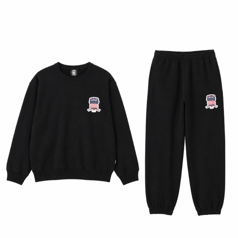 AVIREX Sweat Set Up SIGNATURE VARSITY LOGO CREWNECK SWEAT × SWEAT PANTS “BLACK”