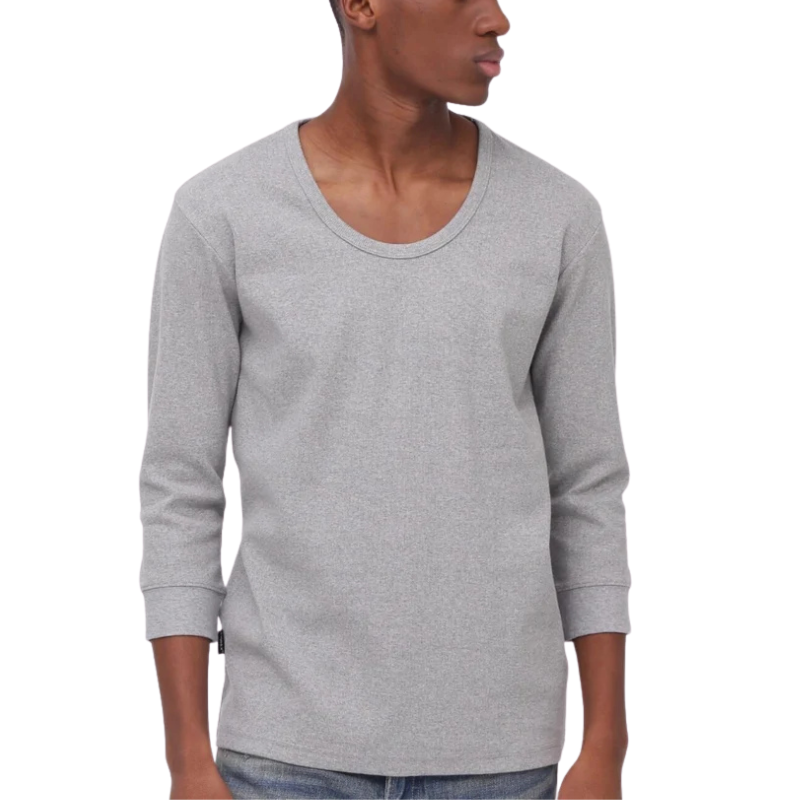 AVIREX DAILY 2/3 SLEEVE U-NECK T-SHIRT  "GRAY" 7835933001-020