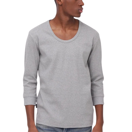 AVIREX DAILY 2/3 SLEEVE U-NECK T-SHIRT  "GRAY" 7835933001-020