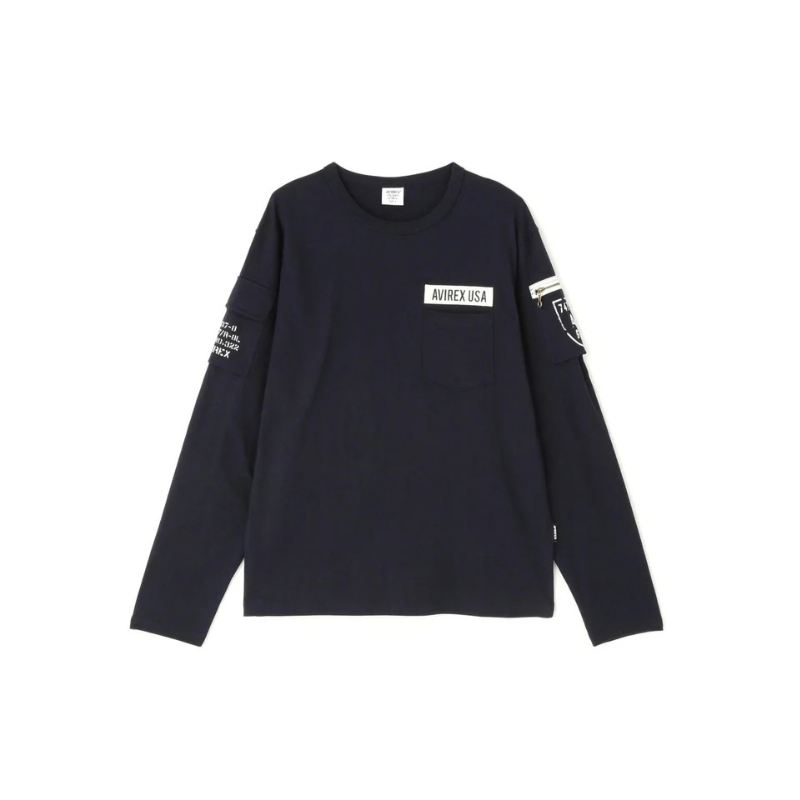 AVIREX FATIGUE CREW NECK L/S T-SHIRT "NAVY"  7835930016-120