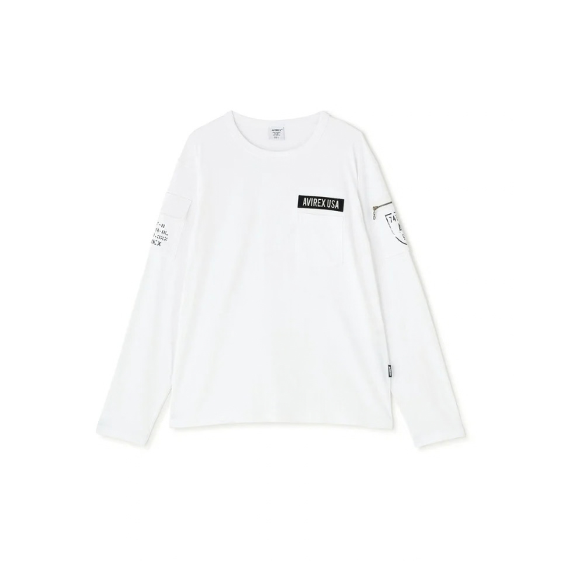 AVIREX FATIGUE CREW NECK L/S T-SHIRT "WHITE"  7835930016-030