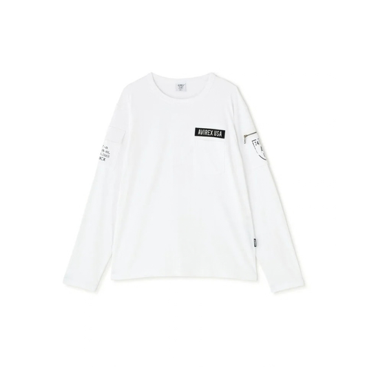 AVIREX FATIGUE CREW NECK L/S T-SHIRT "WHITE"  7835930016-030