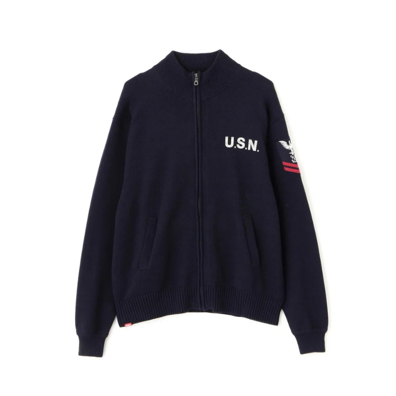 AVIREX NAVAL STAND COLLAR ZIP KNIT JACKET "NAVY"  7833930012-120