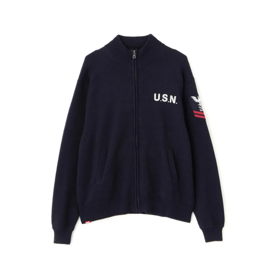 AVIREX NAVAL STAND COLLAR ZIP KNIT JACKET "NAVY"  7833930012-120