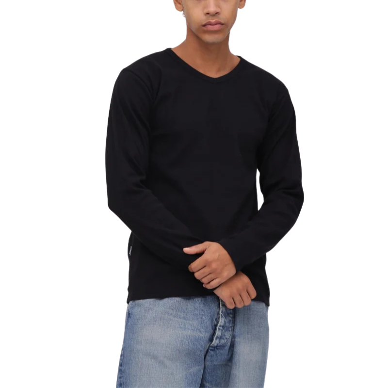 AVIREX DAILY RIB L/S V-NECK T-SHIRT  "BLACK" 7834930018-010