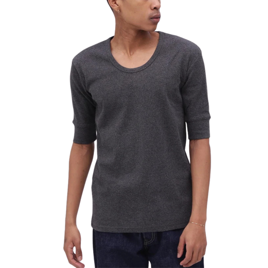 AVIREX DAILY HALF SLEEVE U-NECK T-SHIRT  "CHARCOAL" 7834934024-410