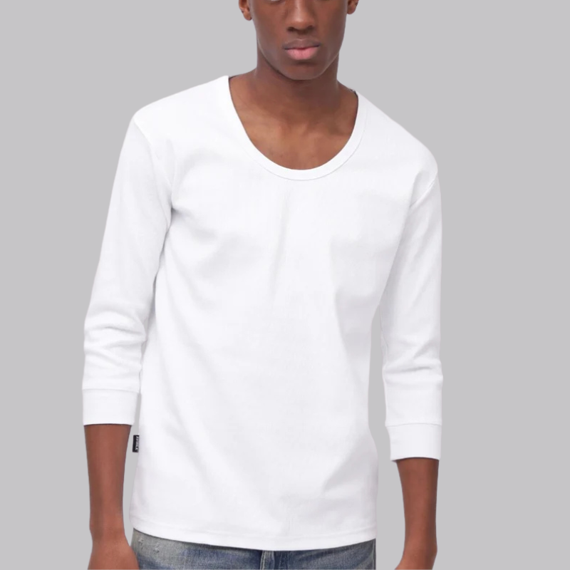 AVIREX DAILY 2/3 SLEEVE U-NECK T-SHIRT  "WHITE" 7835933001-030