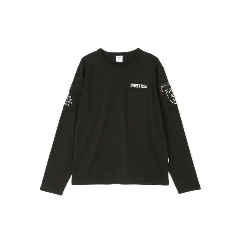 AVIREX FATIGUE CREW NECK L/S T-SHIRT "BLACK"  7835930016-010