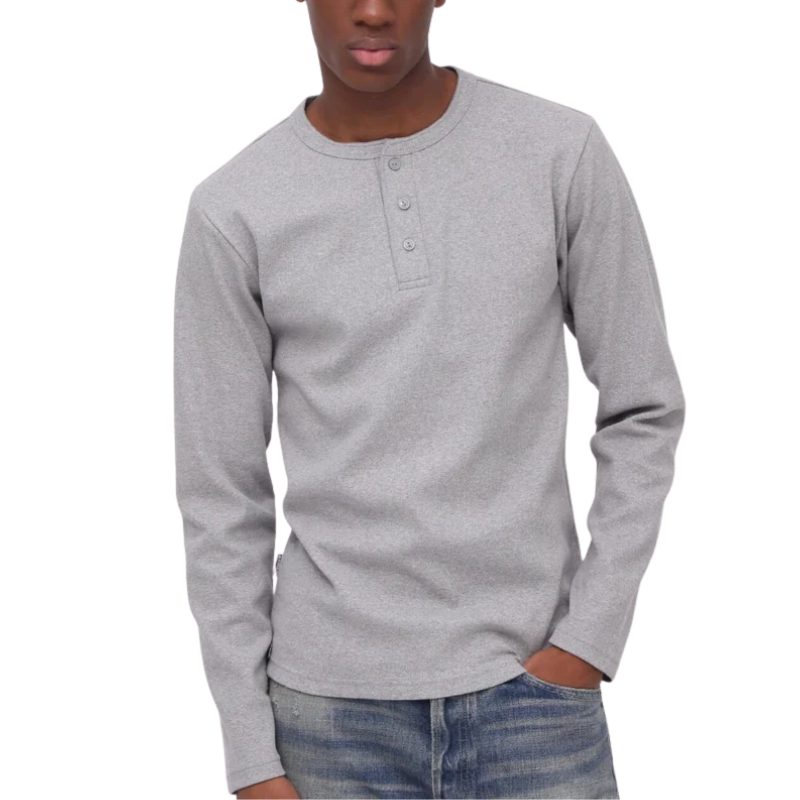 AVIREX RIB L/S HENLEY NECK T-SHIRT "GRAY"  7834930020-020