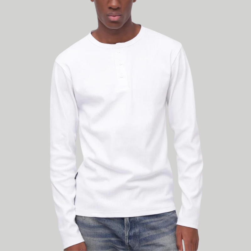 AVIREX RIB L/S HENLEY NECK T-SHIRT "WHITE"  7834930020-030
