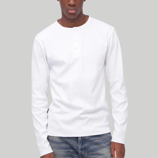 AVIREX RIB L/S HENLEY NECK T-SHIRT "WHITE"  7834930020-030
