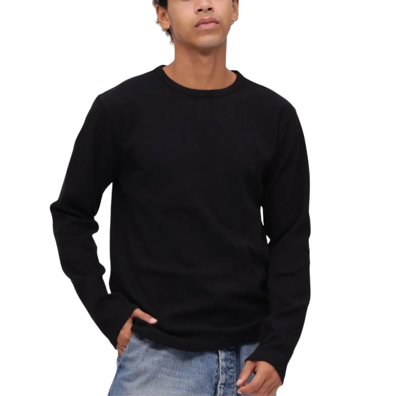 AVIREX DAILY MINI WAFFLE CREW-NECK L/S T-SHIRT  "BLACK" 7834930024-010