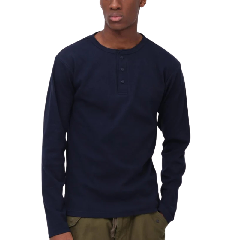 AVIREX RIB L/S HENLEY NECK T-SHIRT "ROYAL"  7834930020-440