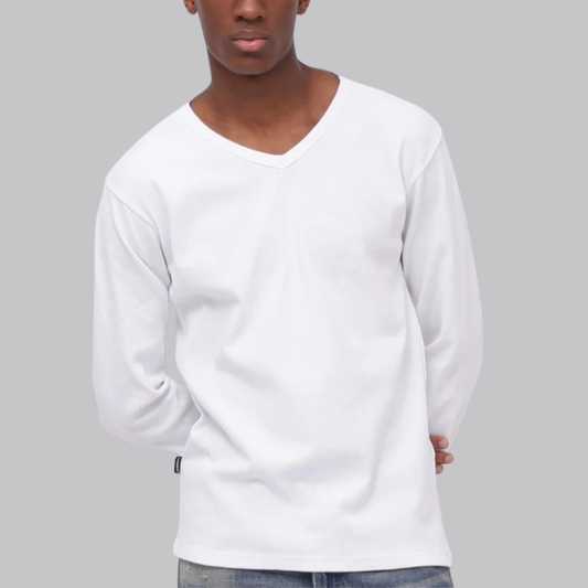 AVIREX DAILY MINI WAFFLE V NECK T-SHIRT  "WHITE" 7834930023-030