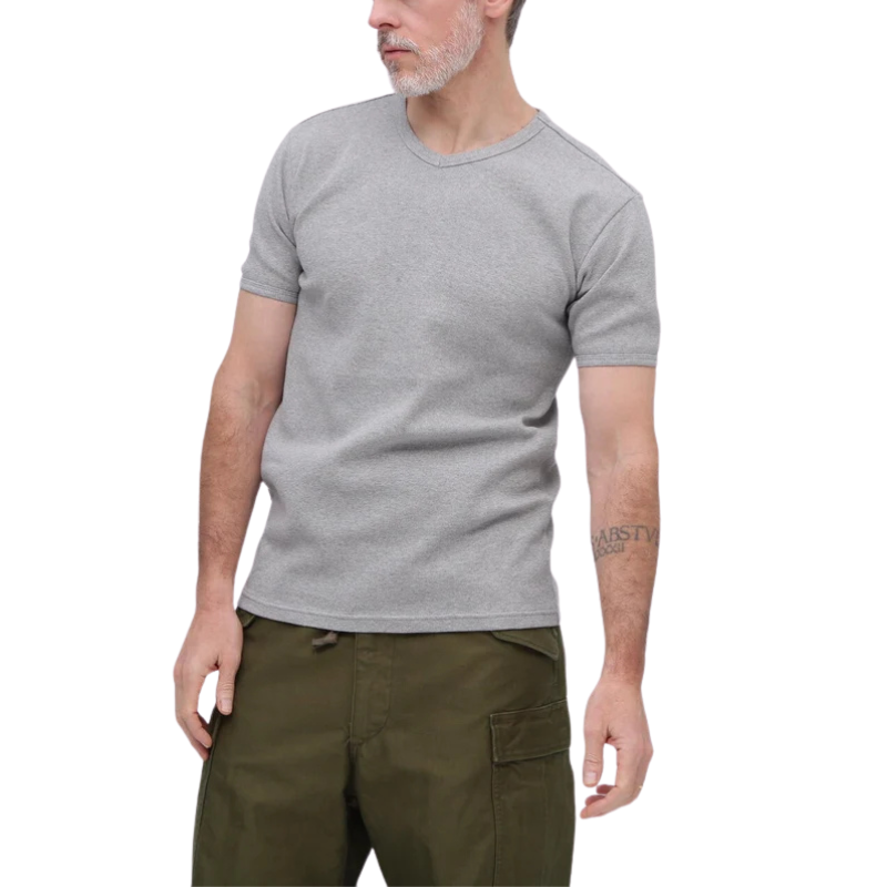 AVIREX DAILY MINI WAFFLE V-NECK S/S T-SHIRT  "GRAY" 7835934008-020