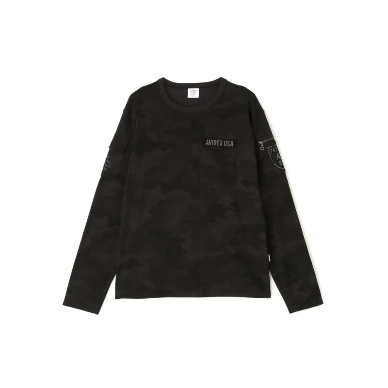 AVIREX FATIGUE CREW NECK L/S T-SHIRT "BLACK CAMO"  7835930016-012