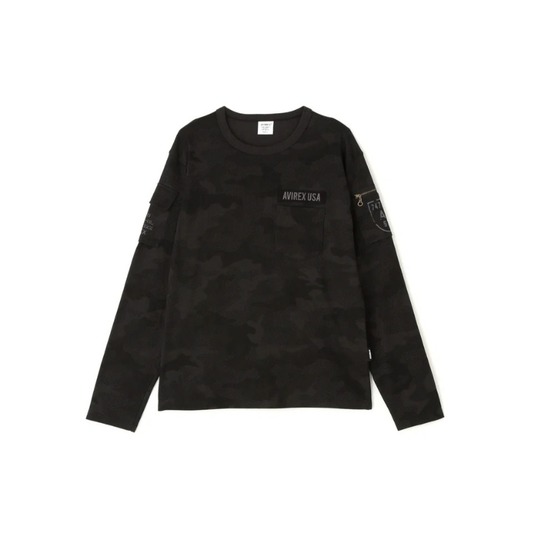 AVIREX FATIGUE CREW NECK L/S T-SHIRT "BLACK CAMO"  7835930016-012