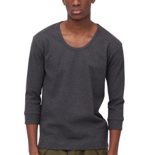 AVIREX DAILY 2/3 SLEEVE U-NECK T-SHIRT  "CHARCOAL" 7835933001-410