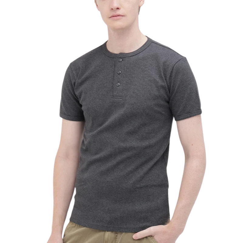 AVIREX DAILY RIB S/S HENLEY NECK T-SHIRT  "CHARCOAL" 7835934007-410