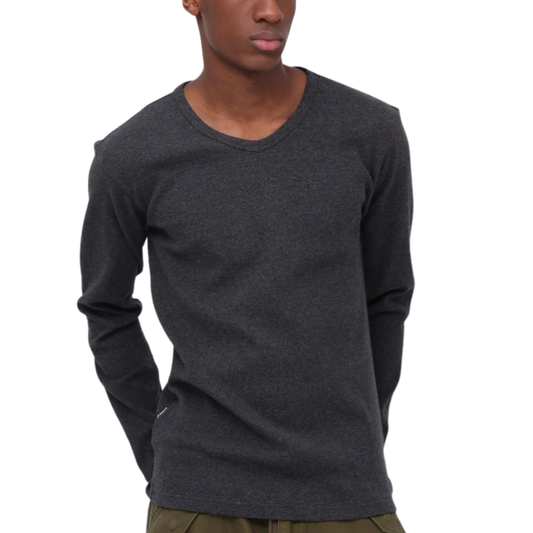AVIREX DAILY MINI WAFFLE V NECK T-SHIRT  "CHARCOAL" 7834930023-410