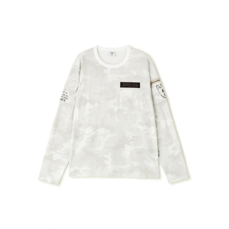 AVIREX FATIGUE CREW NECK L/S T-SHIRT "WHITE CAMO"  7835930016-444