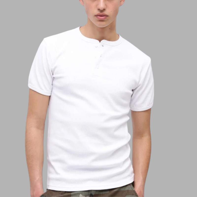 AVIREX DAILY RIB S/S HENLEY NECK T-SHIRT  "WHITE" 7835934007-030