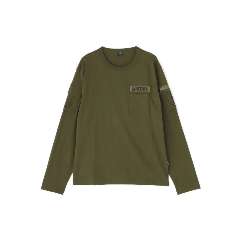 AVIREX FATIGUE CREW NECK L/S T-SHIRT "OLIVE"  7835930016-310